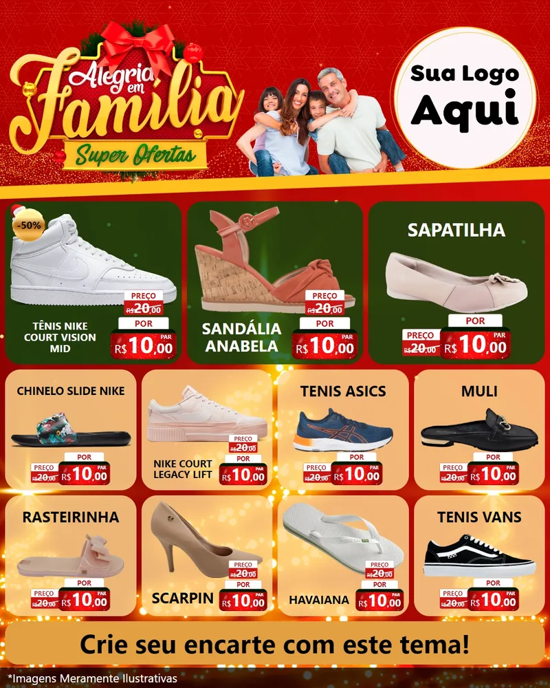 Modelo de Rede Social para Feed Instagram com o tema Alegria em Família Super Ofertas - Natal para Calçados