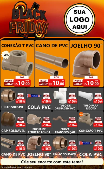 Modelo de Encarte para Encarte Grande com o tema Black Friday para Tubos e conexões