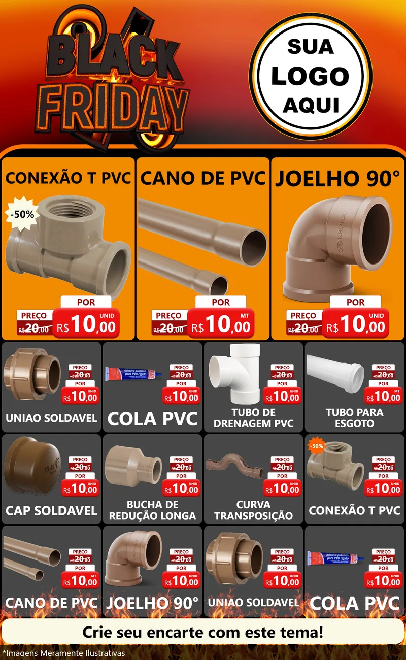 Modelo de Encarte para Encarte Grande com o tema Black Friday para Tubos e conexões