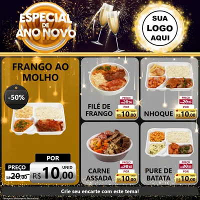 Modelo de Rede Social para Feed Facebook com o tema Especial de Ano Novo para Restaurante