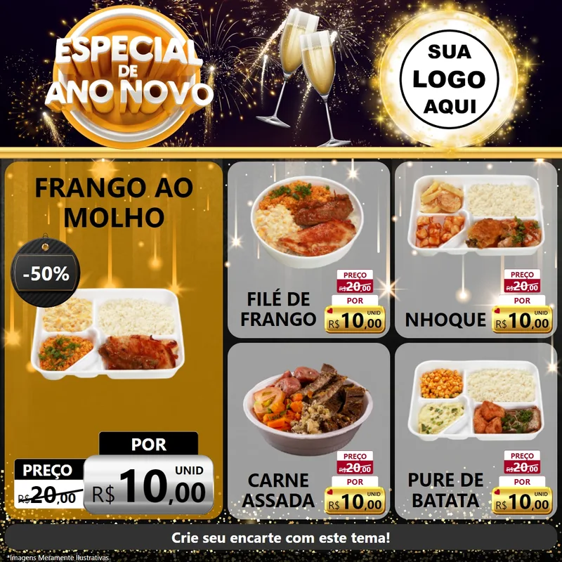Modelo de Rede Social para Feed Facebook com o tema Especial de Ano Novo para Restaurante