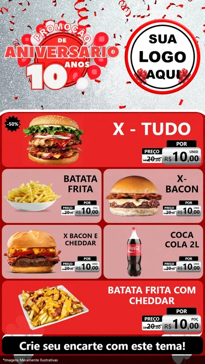 Modelo de TV para TV Vertical com o tema Promoção de Aniversário - 10 Anos para Hamburgueria