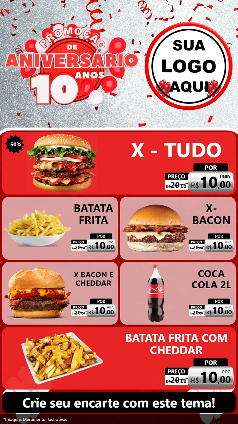 Modelo de TV para TV Vertical com o tema Promoção de Aniversário - 10 Anos para Hamburgueria
