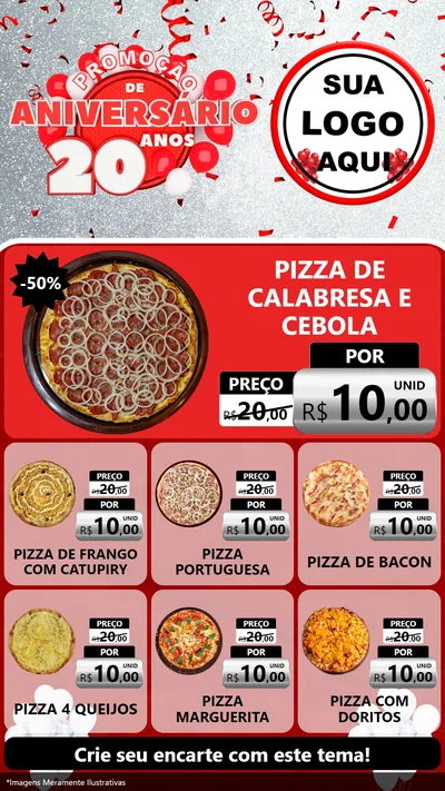 Modelo de Rede Social para Stories com o tema Promoção de Aniversário - 20 Anos para Pizzaria