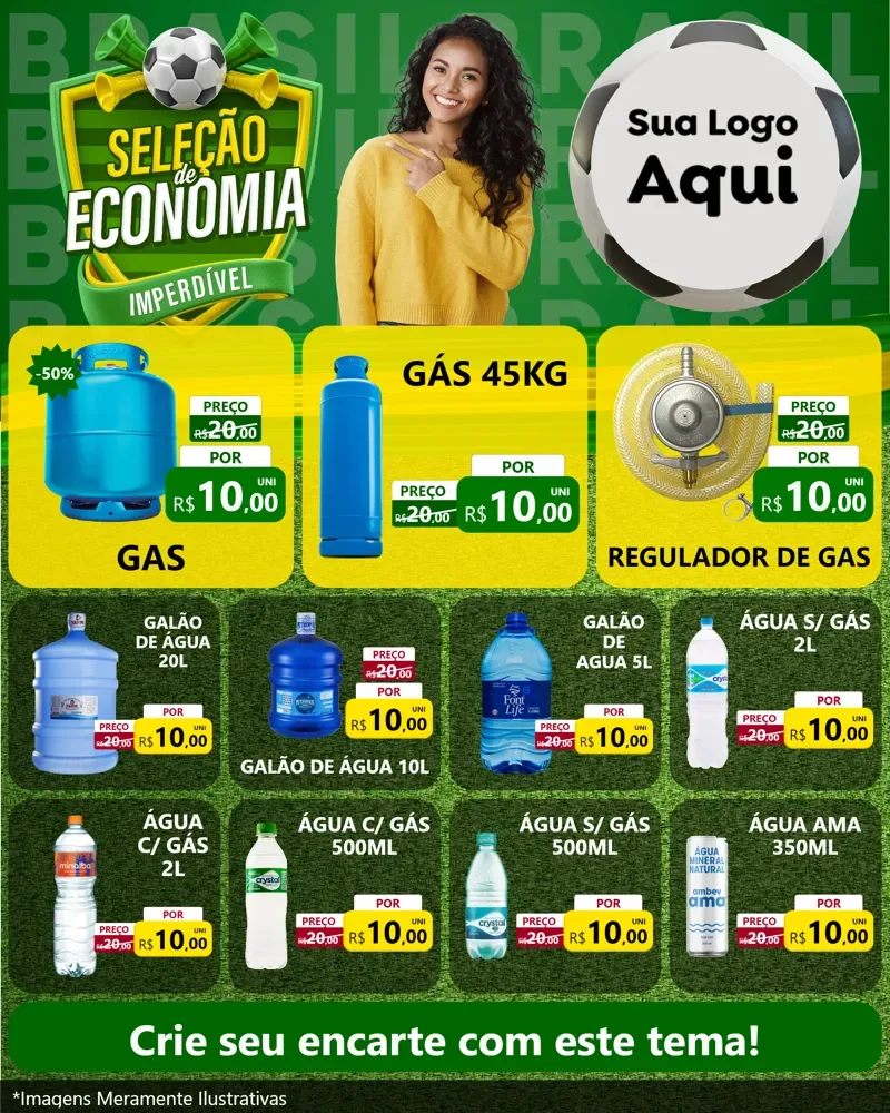 Modelo de Rede Social para Feed Instagram com o tema Seleção de Economia - Copa para Água e gás