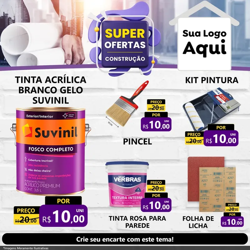 Modelo de Rede Social para Feed Facebook com o tema Super Ofertas - Construção para Tintas e Ferramentas