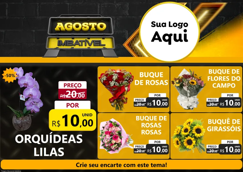 Modelo de Encarte para Encarte A4 Horizontal com o tema Agosto Imbatível para Floricultura e jardim