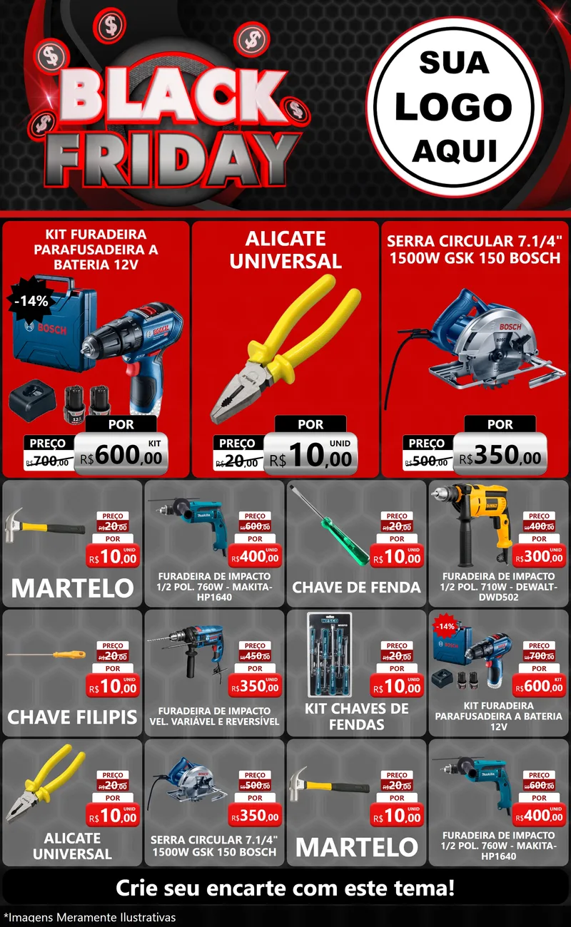 Modelo de Encarte para Encarte Grande com o tema Black Friday para Maquinas e Ferramentas