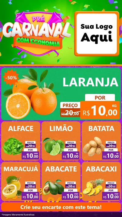Modelo de Rede Social para Stories com o tema Pré-Carnaval Com Economia para Hortifrúti