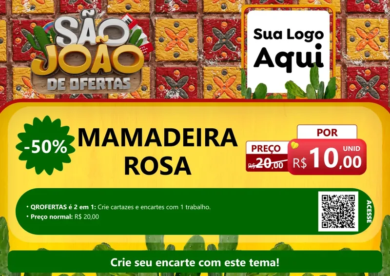 Modelo de Cartaz para Cartaz A4 Horizontal com o tema São João de Muitas Ofertas - Junina para Bebês