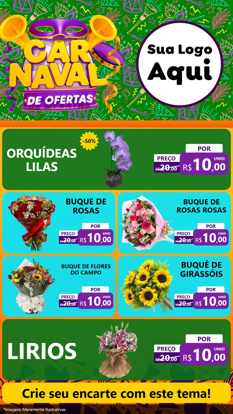 Modelo de TV para TV Vertical com o tema Carnaval de Ofertas para Floricultura e jardim