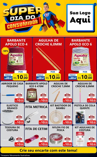 Modelo de Encarte para Encarte Grande com o tema Super Dia do Consumidor para Armarinho e Aviamentos