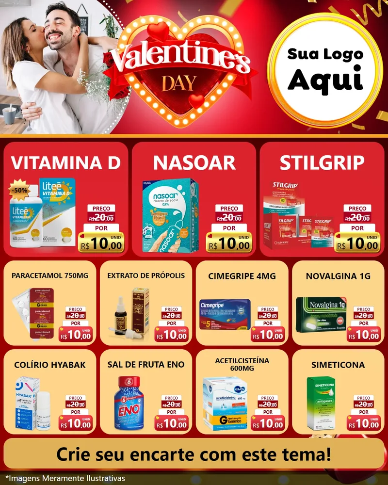 Modelo de Rede Social para Feed Instagram com o tema Valentine's Day para Farmácia