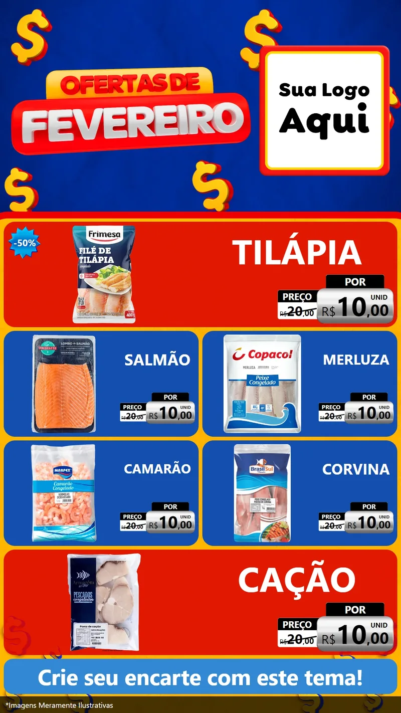 Modelo de TV para TV Vertical com o tema Ofertas de Fevereiro para Peixaria