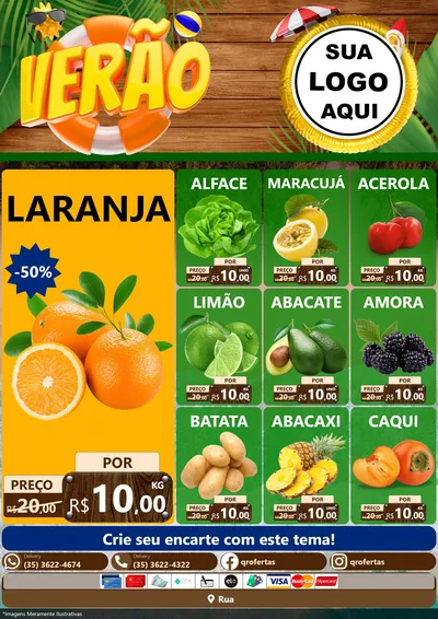 Modelo de Encarte para Encarte A4 Vertical com o tema Verão para Hortifrúti