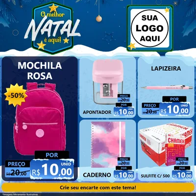 Modelo de Rede Social para Feed Facebook com o tema O Melhor Natal É Aqui! para Papelaria