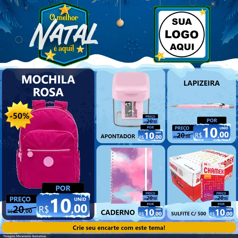 Modelo de Rede Social para Feed Facebook com o tema O Melhor Natal É Aqui! para Papelaria