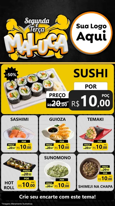 Modelo de Rede Social para Stories com o tema Segunda e Terça Maluca para Comida japonesa