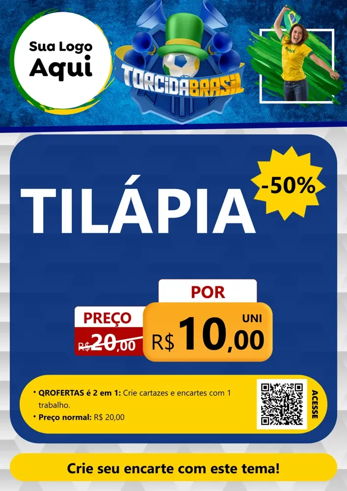 Modelo de Cartaz para Cartaz A4 Vertical com o tema Torcida Brasil - Copa para Peixaria