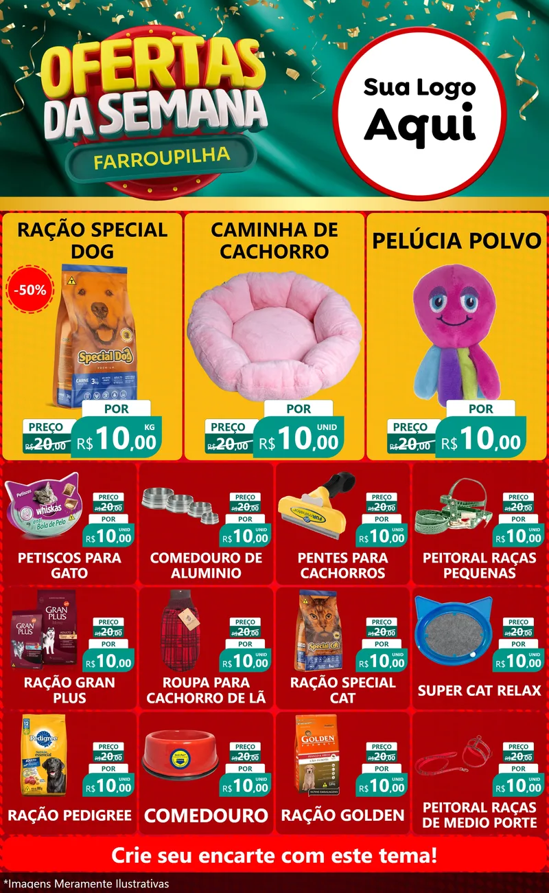 Modelo de Encarte para Encarte Grande com o tema Ofertas da Semana Farroupilha para Pet Shop