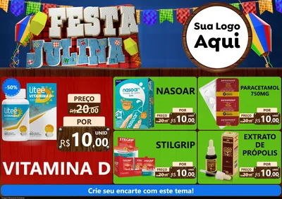 Modelo de Encarte para Encarte A4 Horizontal com o tema Festa Julina para Farmácia