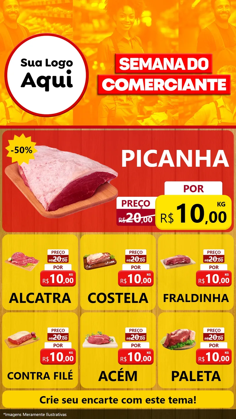 Modelo de Rede Social para Stories com o tema Semana do Comerciante para Açougue