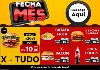 Modelo de Encarte para Encarte A4 Horizontal com o tema Fecha Mês para Hamburgueria