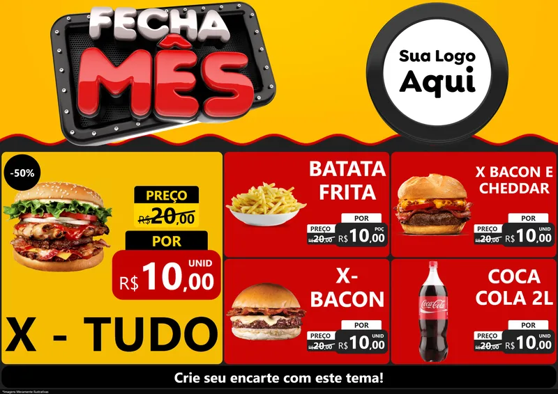 Modelo de Encarte para Encarte A4 Horizontal com o tema Fecha Mês para Hamburgueria