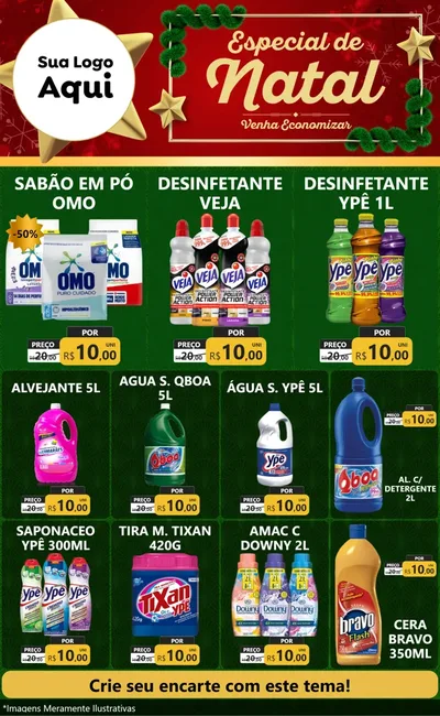 Modelo de Encarte para Encarte Grande com o tema Especial de Natal para Produtos de Limpeza