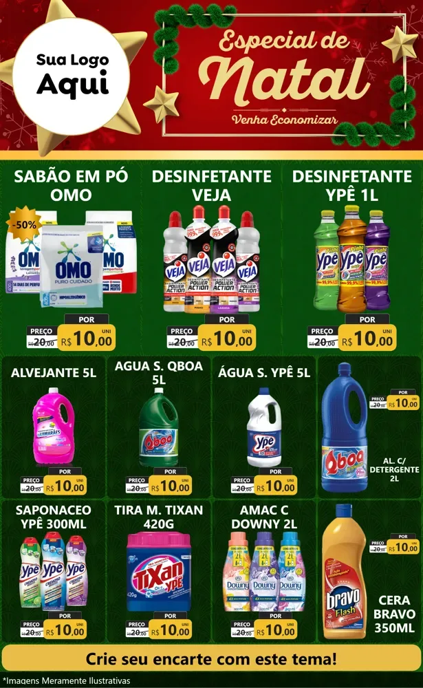 Modelo de Encarte para Encarte Grande com o tema Especial de Natal para Produtos de Limpeza