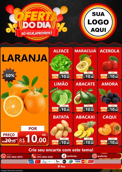 Modelo de Encarte para Encarte A4 Vertical com o tema Oferta do Dia - Só hoje, Aproveite! para Hortifrúti