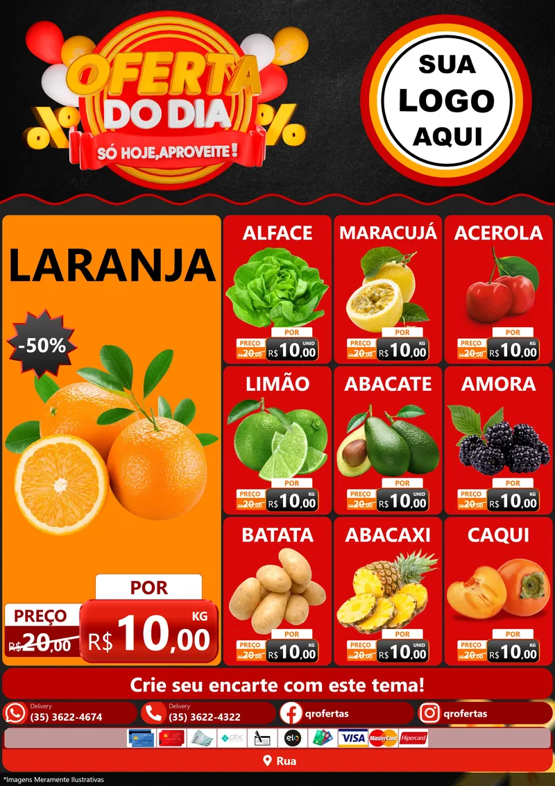 Modelo de Encarte para Encarte A4 Vertical com o tema Oferta do Dia - Só hoje, Aproveite! para Hortifrúti
