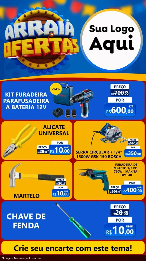 Modelo de TV para TV Vertical com o tema Arraiá de Ofertas - Junina para Maquinas e Ferramentas