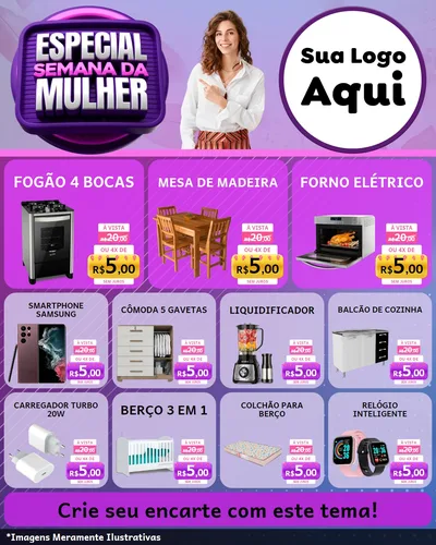 Modelo de Rede Social para Feed Instagram com o tema Especial Semana da Mulher para Móveis e Eletro