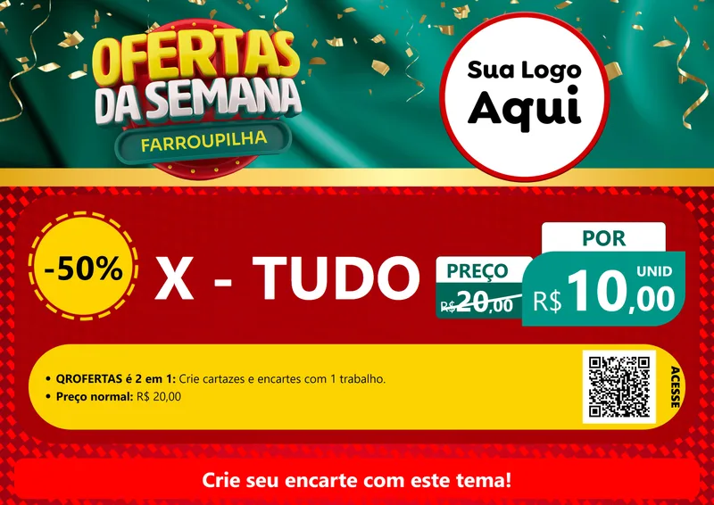 Modelo de Cartaz para Cartaz A4 Horizontal com o tema Ofertas da Semana Farroupilha para Hamburgueria