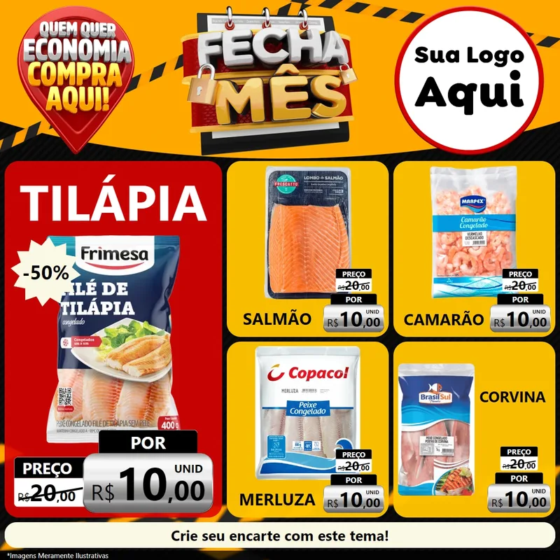 Modelo de Rede Social para Feed Facebook com o tema Fecha Mês para Peixaria