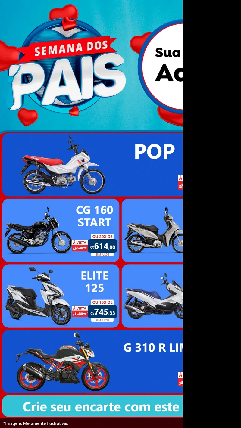 Modelo de TV para TV Vertical com o tema Semana Dos Pais para Concessionaria de Motos