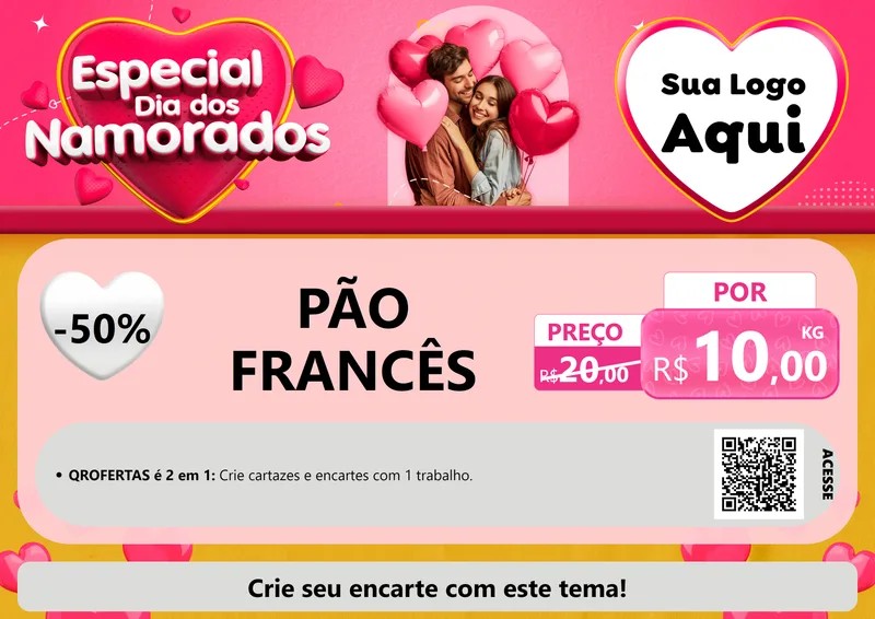 Modelo de Cartaz para Cartaz A4 Horizontal com o tema Especial Dia dos Namorados para Padaria