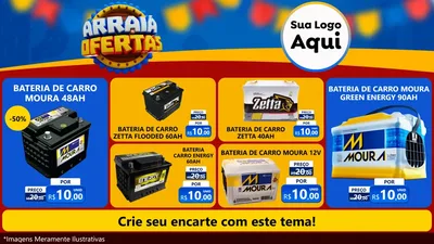 Modelo de TV para TV Horizontal com o tema Arraiá de Ofertas - Junina para Baterias Elétricas