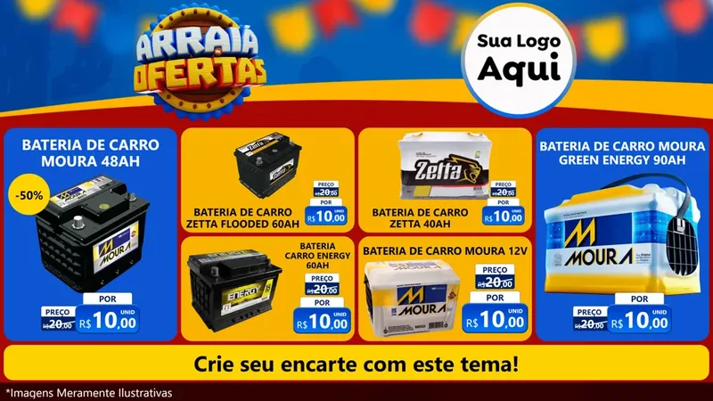 Modelo de TV para TV Horizontal com o tema Arraiá de Ofertas - Junina para Baterias Elétricas