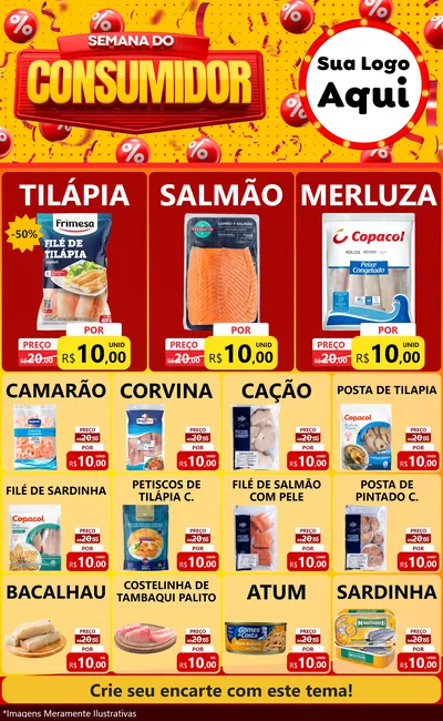 Modelo de Encarte para Encarte Grande com o tema Semana do Consumidor para Peixaria
