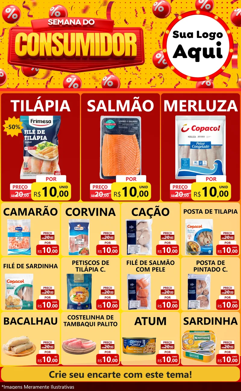 Modelo de Encarte para Encarte Grande com o tema Semana do Consumidor para Peixaria