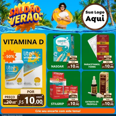 Modelo de Rede Social para Feed Facebook com o tema Saldão de Verão para Farmácia