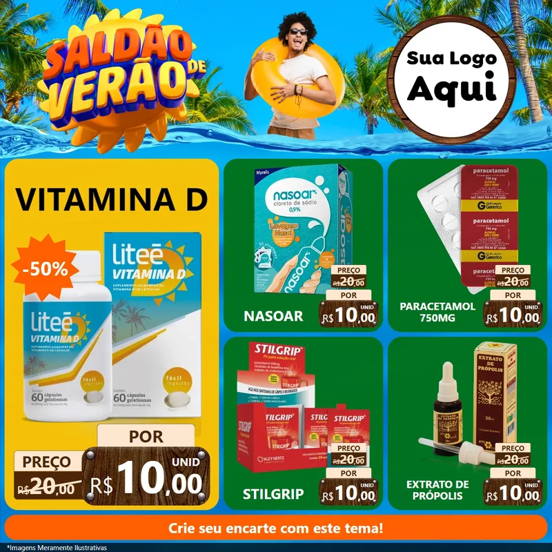 Modelo de Rede Social para Feed Facebook com o tema Saldão de Verão para Farmácia
