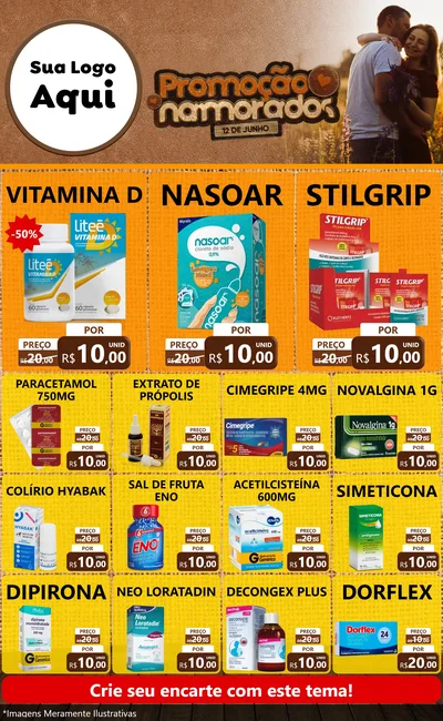 Modelo de Encarte para Encarte Grande com o tema Promoção Namorados para Farmácia