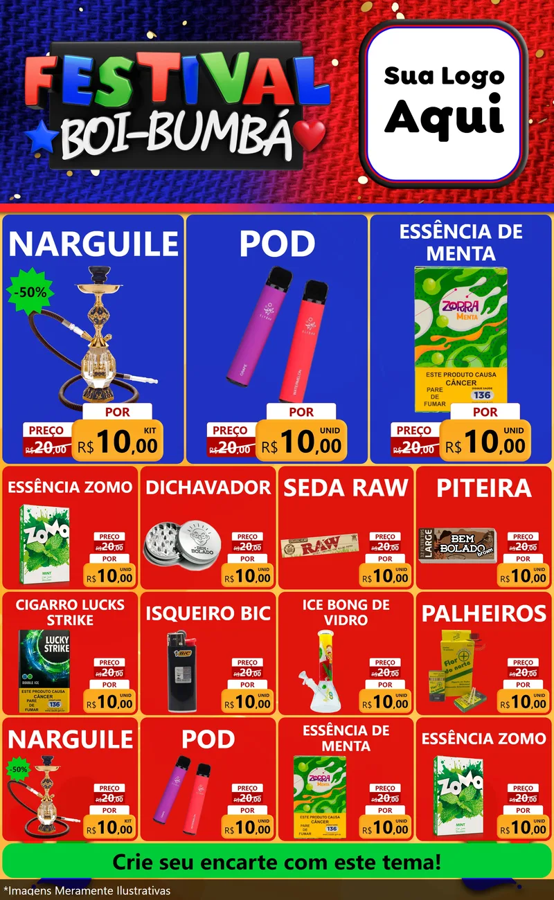 Modelo de Encarte para Encarte Grande com o tema Festival Boi-Bumbá para Tabacaria