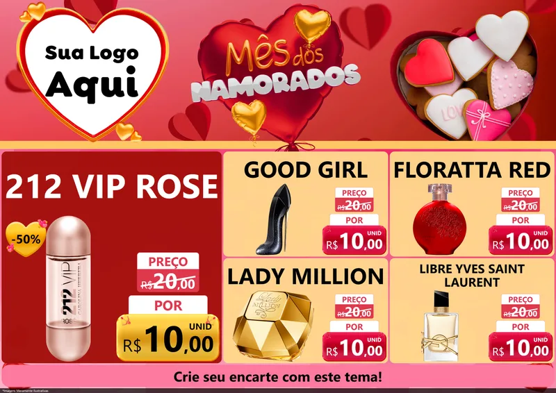 Modelo de Encarte para Encarte A4 Horizontal com o tema Mês dos Namorados para Perfumes