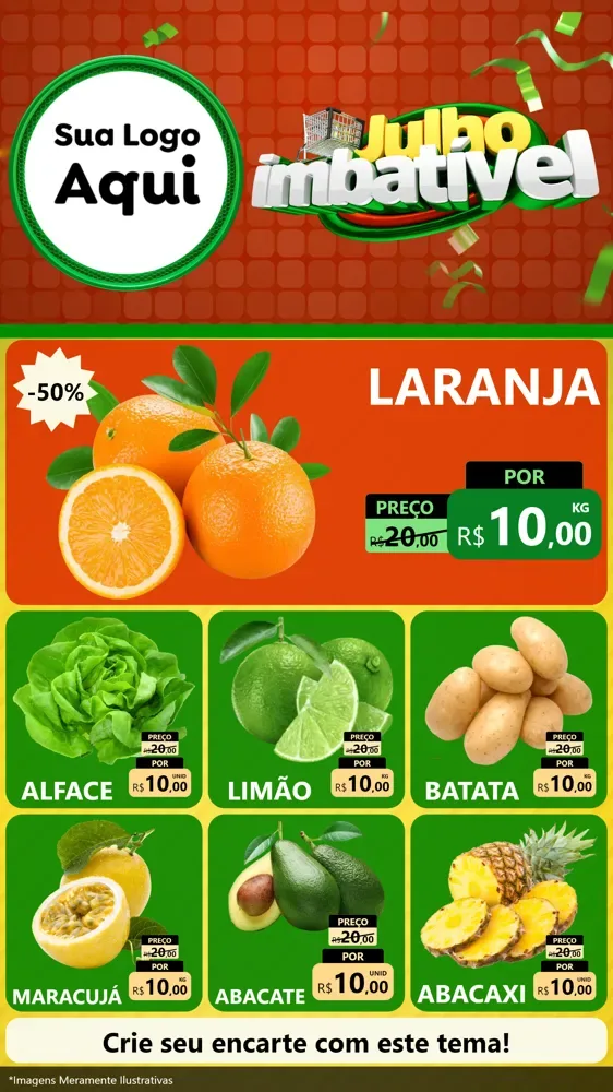 Modelo de Rede Social para Stories com o tema Julho Imbatível para Hortifrúti