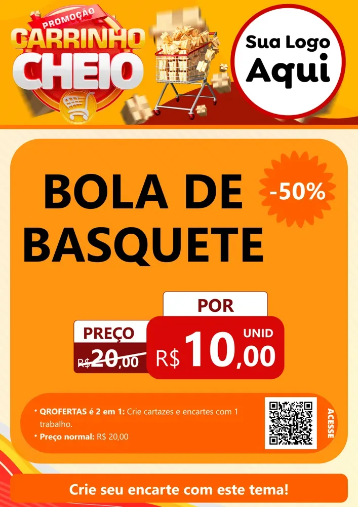 Modelo de Cartaz para Cartaz A4 Vertical com o tema Promoção carrinho cheio para Artigos Esportivos