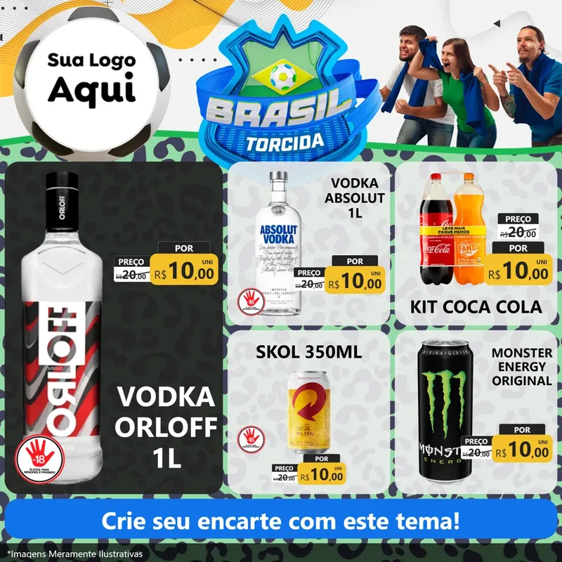 Modelo de Rede Social para Feed Facebook com o tema Brasil Torcida - Copa para Distribuidora de bebidas